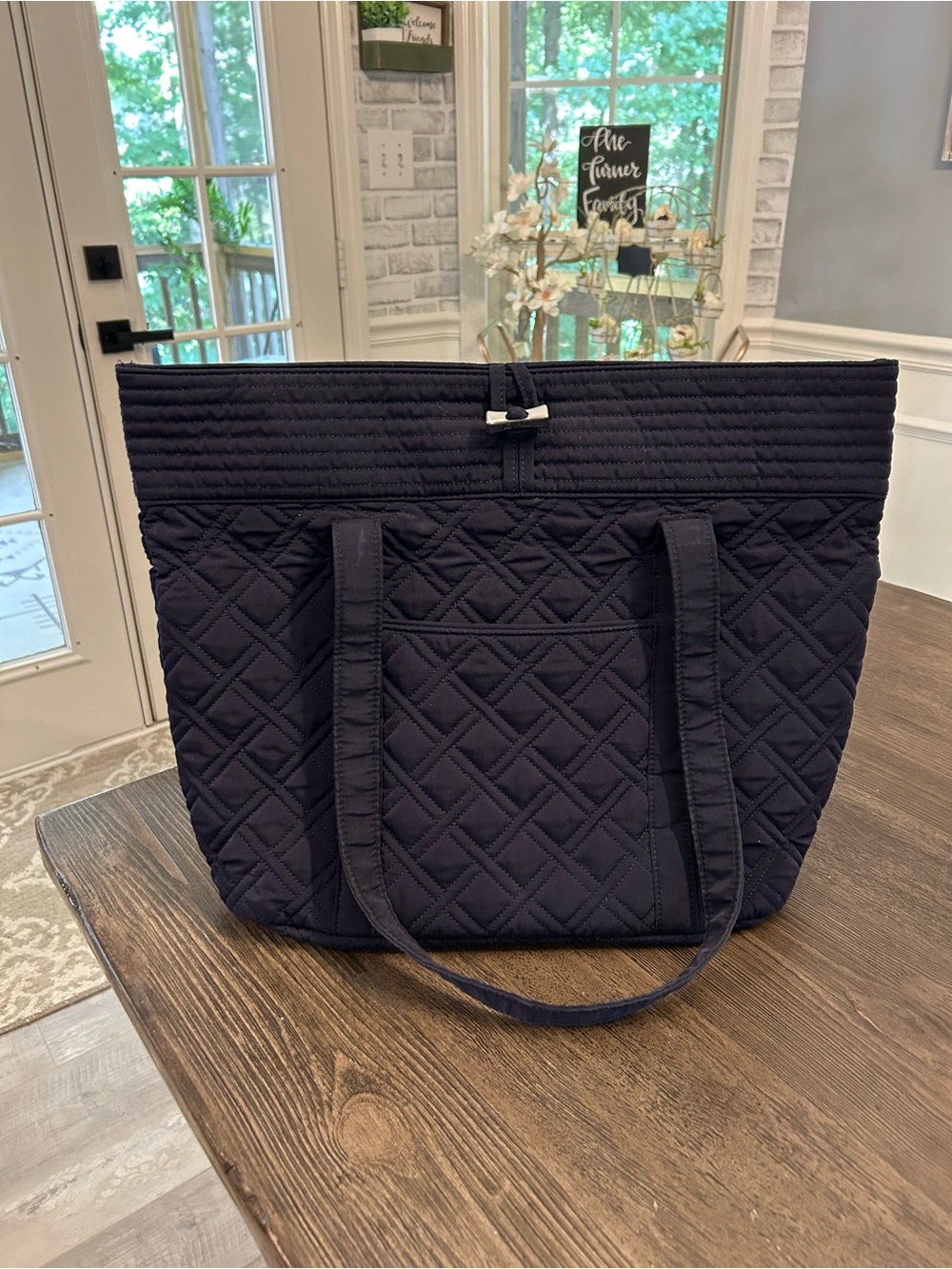 Vera Bradley Navy Blue Quilted Tote Bag.
